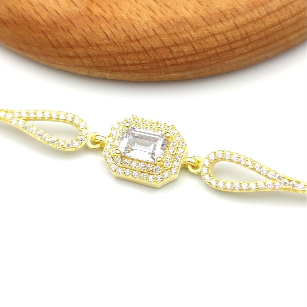 ZİRKON TAŞLI GÜMÜŞ BAGET BİLEKLİK - ALTIN SARI