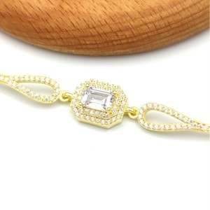 ZİRKON TAŞLI GÜMÜŞ BAGET BİLEKLİK - ALTIN SARI