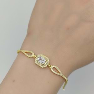 ZİRKON TAŞLI GÜMÜŞ BAGET BİLEKLİK - ALTIN SARI