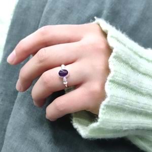 AMETİST TAŞLI GÜMÜŞ YÜZÜK - RODYUM BEYAZ