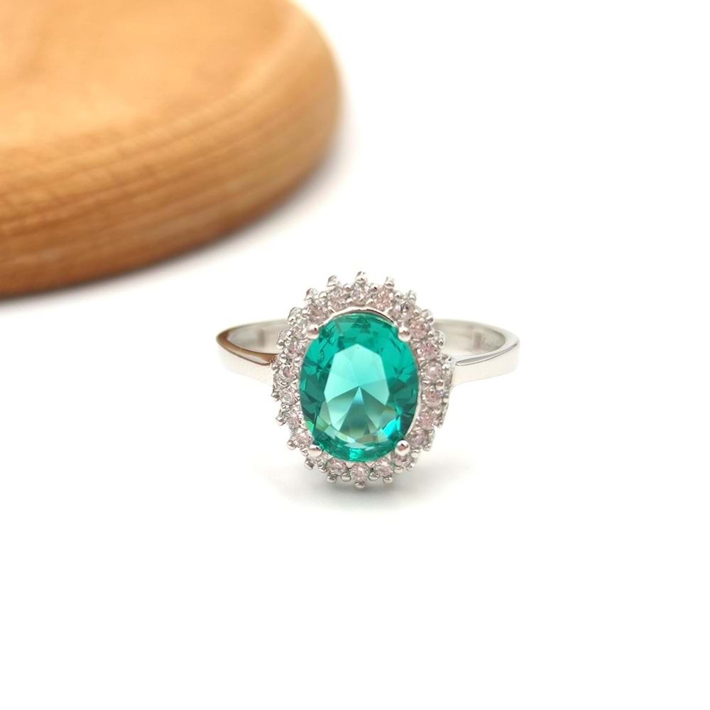 YEŞİL ZİRKON TAŞLI GÜMÜŞ YÜZÜK - 17