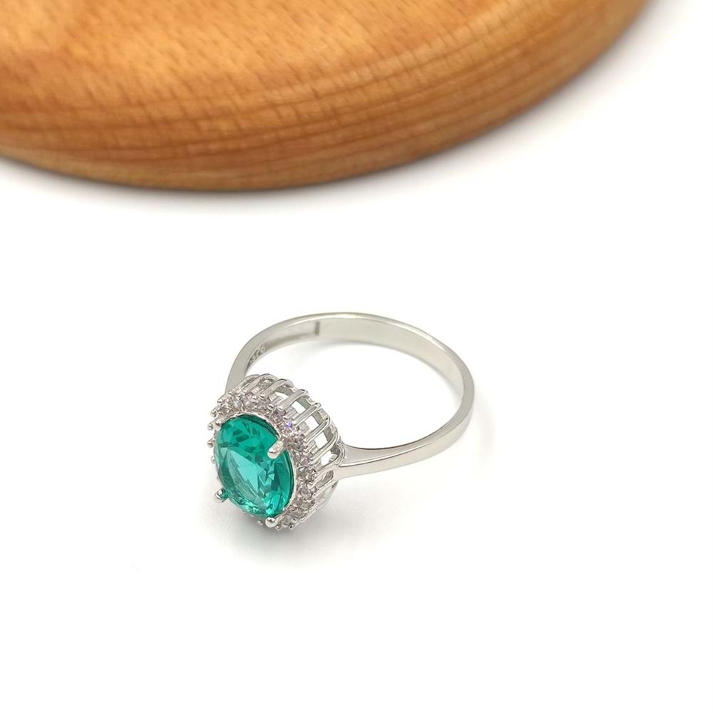 YEŞİL ZİRKON TAŞLI GÜMÜŞ YÜZÜK - 17