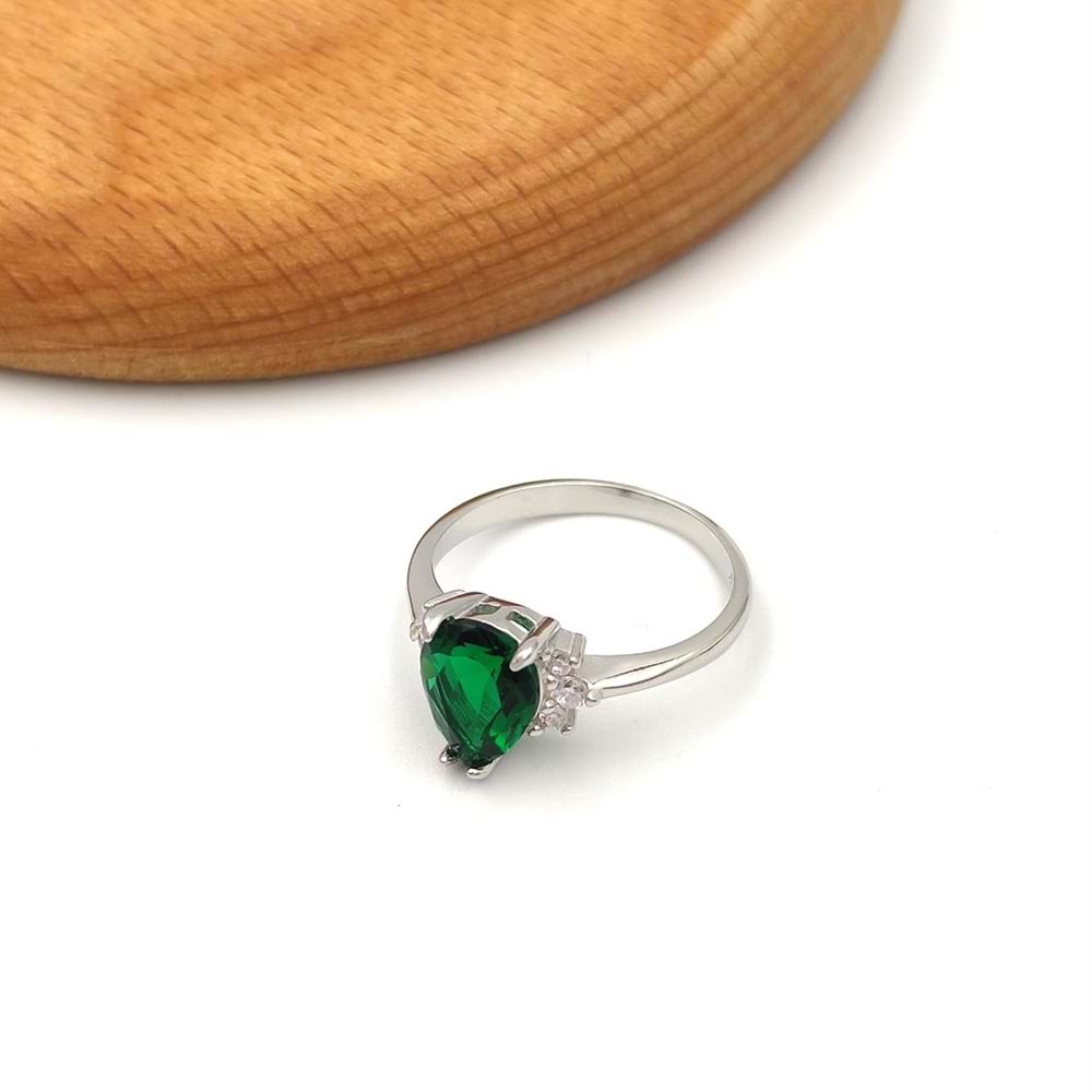 ZÜMRÜT ZİRKON TAŞLI DAMLA GÜMÜŞ YÜZÜK - 11