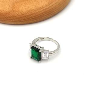 ZÜMRÜT ZİRKON TAŞLI BAGET GÜMÜŞ YÜZÜK - 14