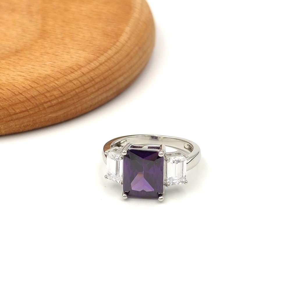 AMETİST ZİRKON TAŞLI BAGET GÜMÜŞ YÜZÜK - 12