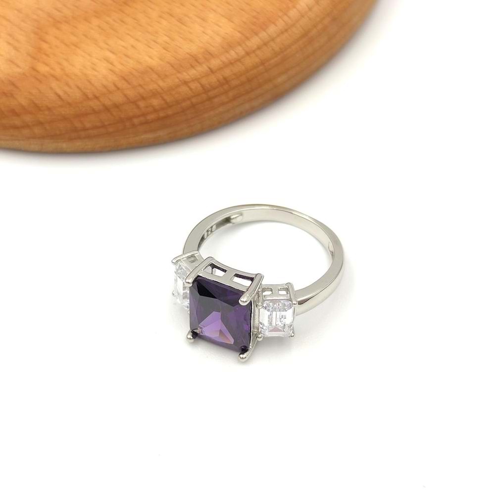 AMETİST ZİRKON TAŞLI BAGET GÜMÜŞ YÜZÜK - 12