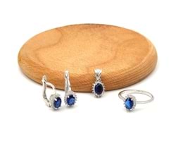 SAFİR ZİRKON TAŞLI OVAL GÜMÜŞ SET