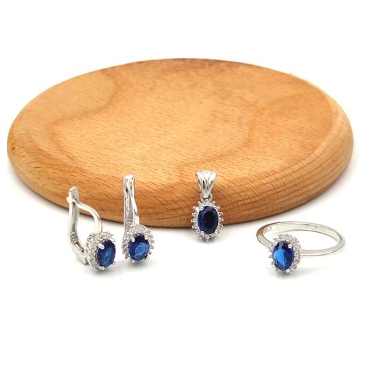 SAFİR ZİRKON TAŞLI OVAL GÜMÜŞ SET