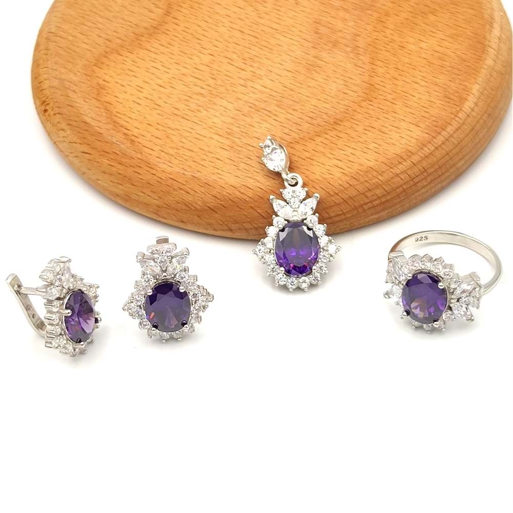 AMETİST ZİRKON TAŞLI GÜMÜŞ SET - 17