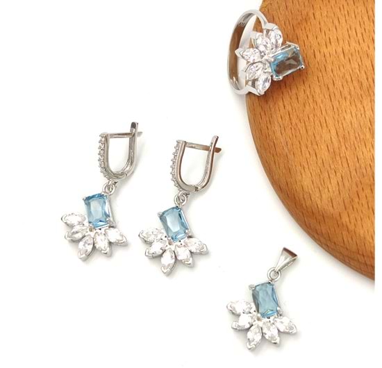 MAVİ BAGET ZİRKON TAŞLI GÜMÜŞ SET - 14