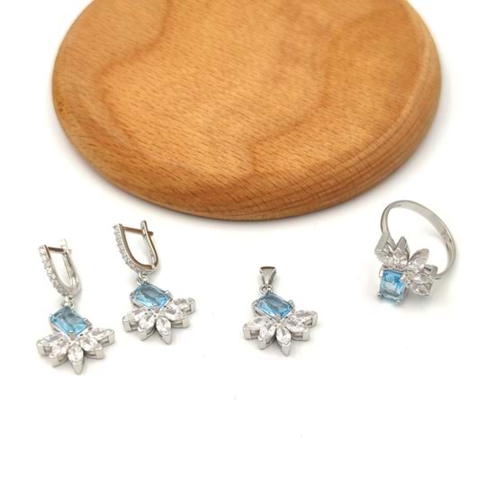 MAVİ BAGET ZİRKON TAŞLI GÜMÜŞ SET - 14