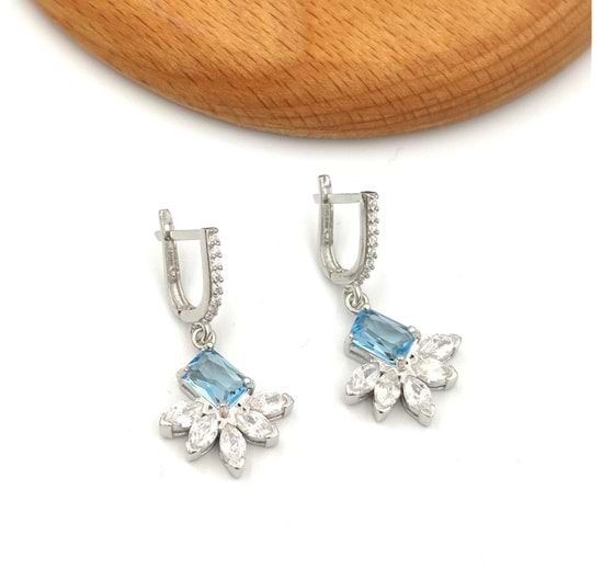 MAVİ BAGET ZİRKON TAŞLI GÜMÜŞ SET - 14