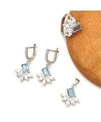 MAVİ BAGET ZİRKON TAŞLI GÜMÜŞ SET