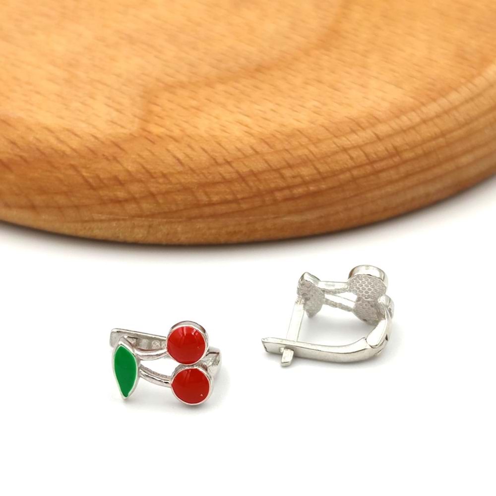 MİNELİ KİRAZ ÇOCUK GÜMÜŞ KÜPE - RODYUM BEYAZ