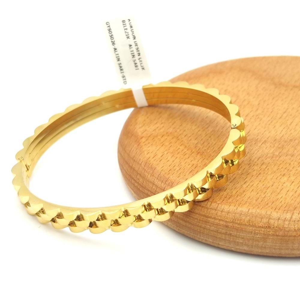 KORDON DESEN ÇELİK BİLEZİK 6 cm - ALTIN SARI