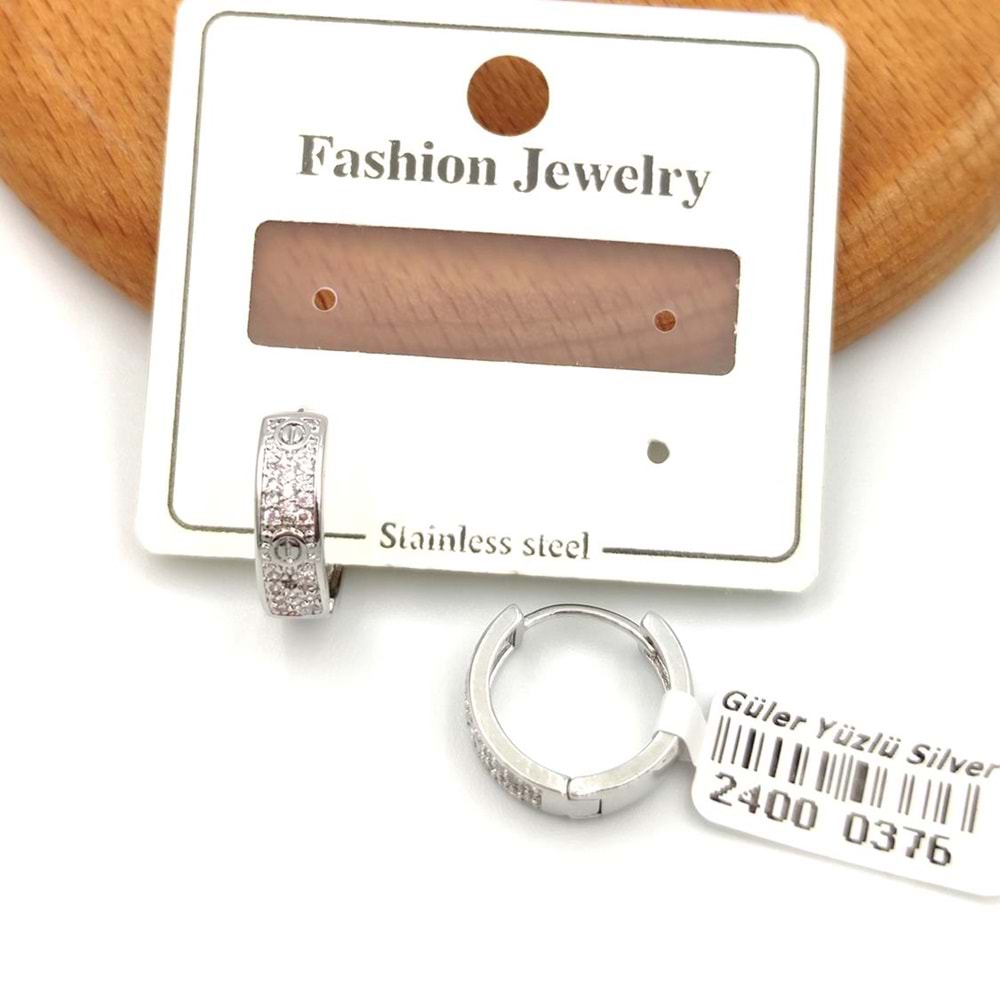 TAŞLI ÇELİK HALKA KÜPE - BEYAZ