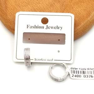 TAŞLI ÇELİK HALKA KÜPE - BEYAZ