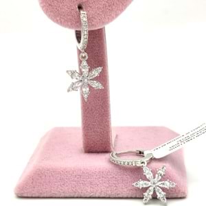 ZİRKON TAŞLI LOTUS HALKA GÜMÜŞ KÜPE - RODYUM BEYAZ