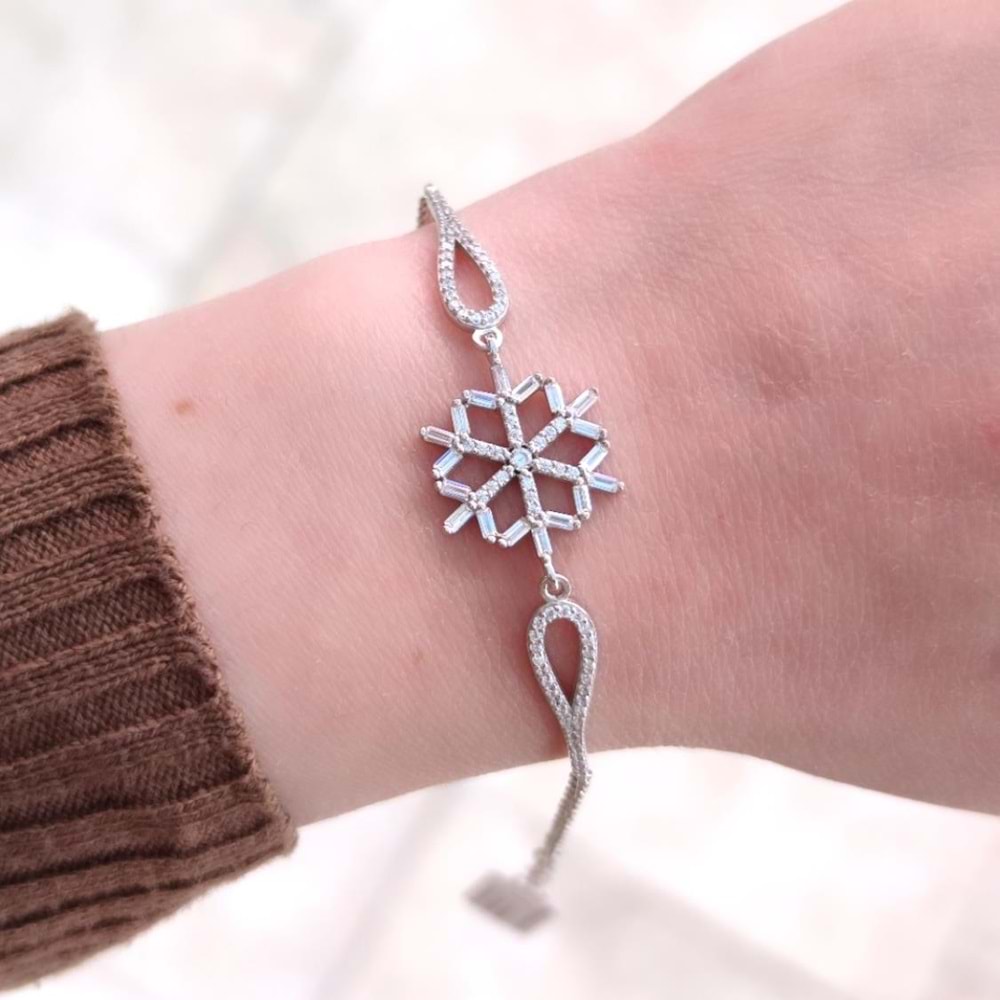 BAGET KAR TANESİ GÜMÜŞ BİLEKLİK - RODYUM BEYAZ