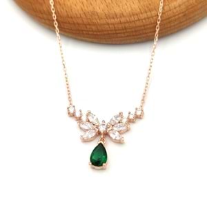 YEŞİL TAŞLI DAMLA GÜMÜŞ KOLYE - ROSE BAKIR