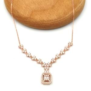 PIRLANTA MONTÜR BAGET GÜMÜŞ KOLYE - ROSE BAKIR