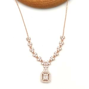 PIRLANTA MONTÜR BAGET GÜMÜŞ KOLYE - ROSE BAKIR