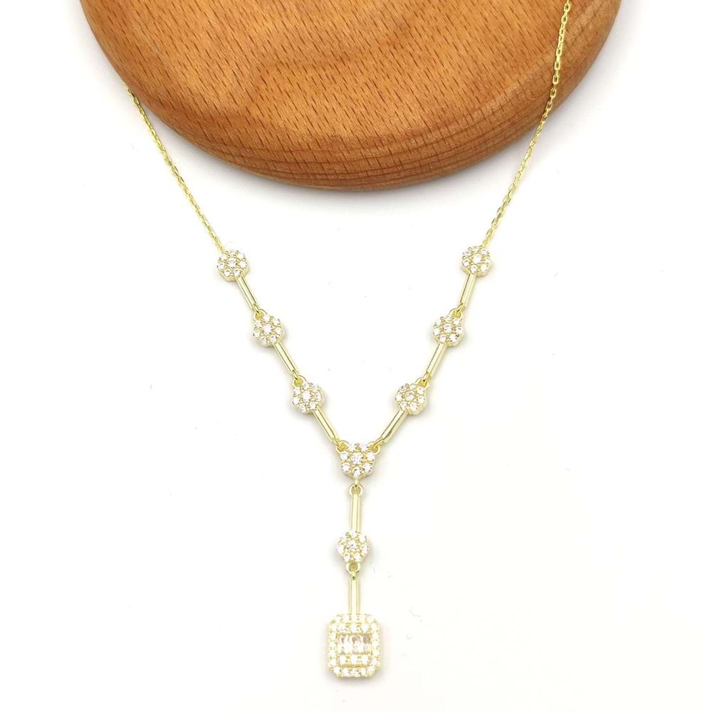 PIRLANTA MONTÜR BAGET GÜMÜŞ KOLYE - ALTIN SARI