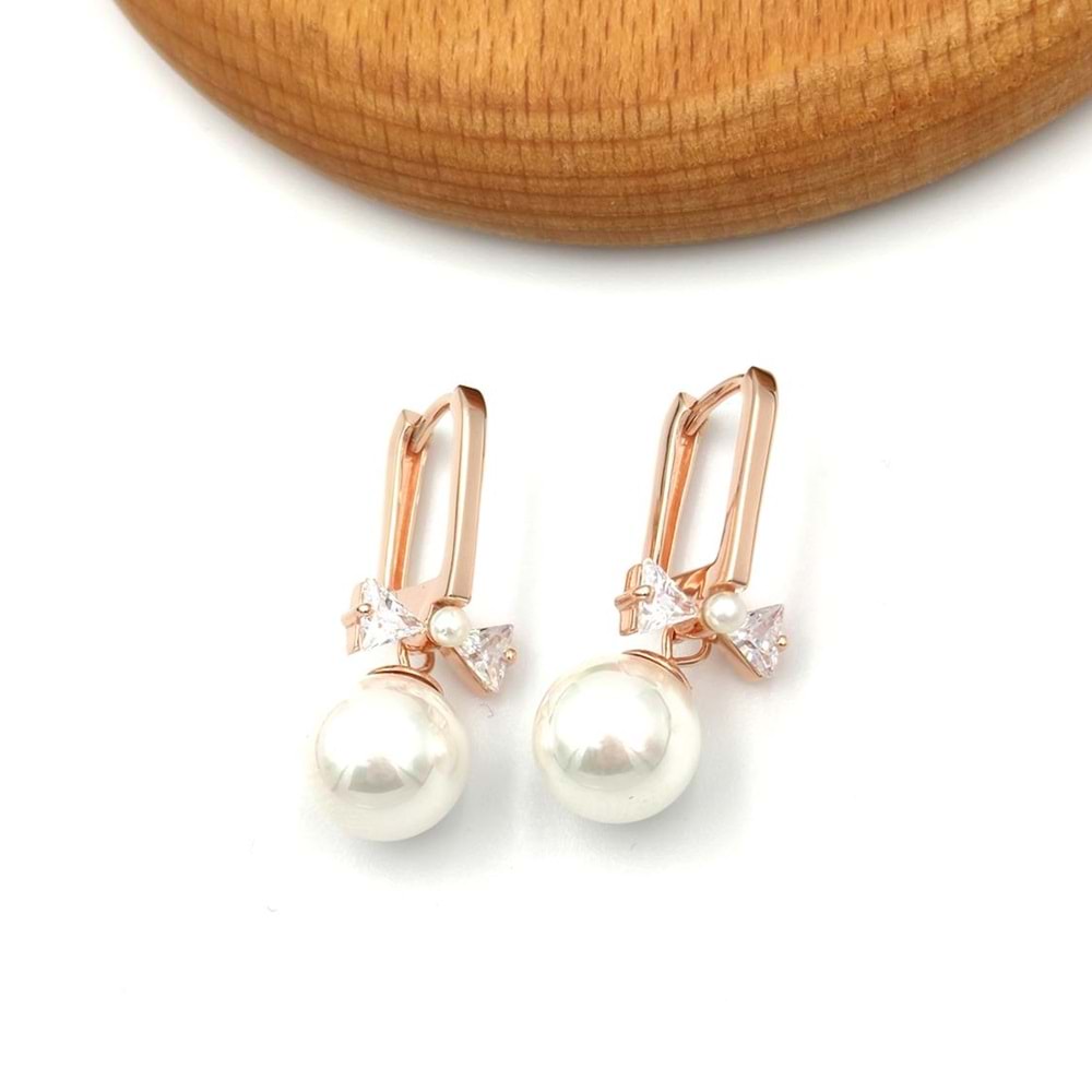 İTHAL FİYONK DETAY GÜMÜŞ İNCİ U KÜPE - ROSE BAKIR