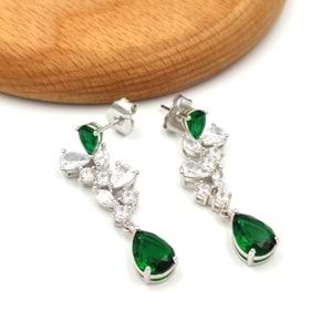 ZÜMRÜT ZİRKON GÜMÜŞ DAMLA KÜPE