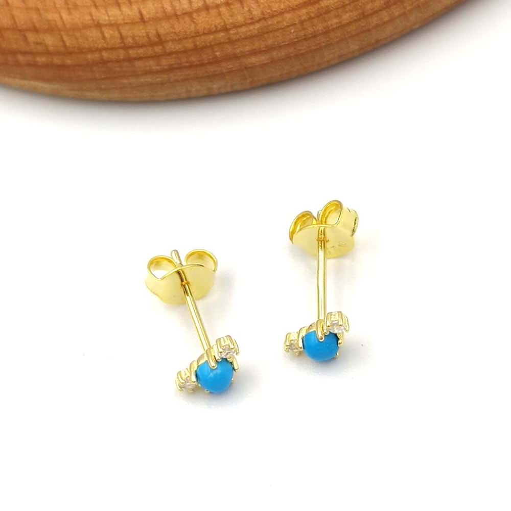 TURKUAZ TAŞLI MİNİ ÇITIR GÜMÜŞ KÜPE - ALTIN SARI