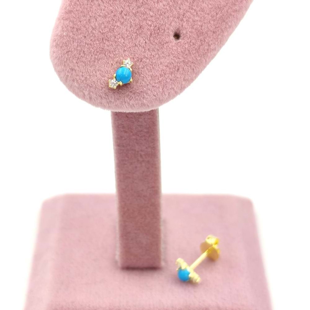 TURKUAZ TAŞLI MİNİ ÇITIR GÜMÜŞ KÜPE - ALTIN SARI