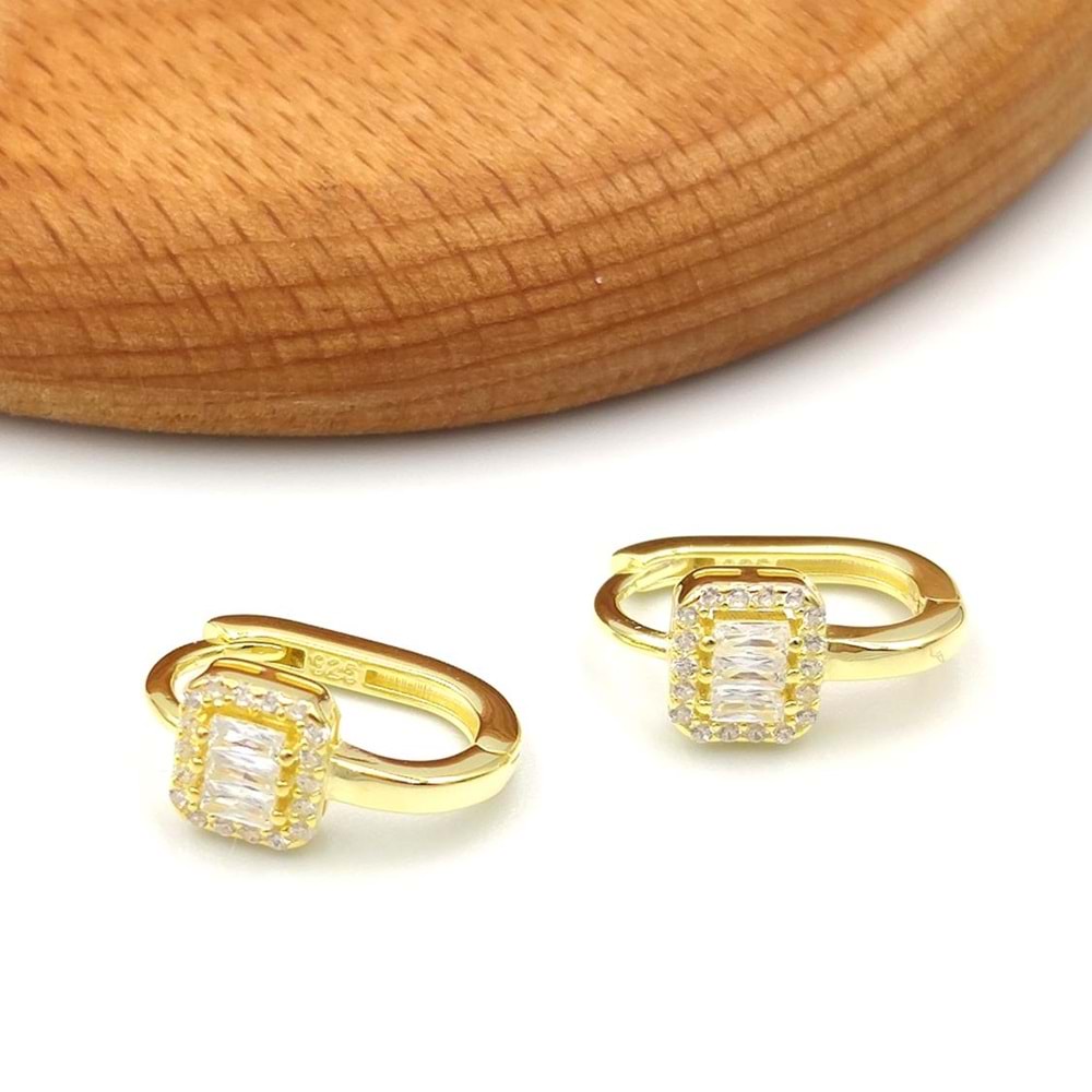 PIRLANTA MONTÜR BAGET U GÜMÜŞ KÜPE - ALTIN SARI