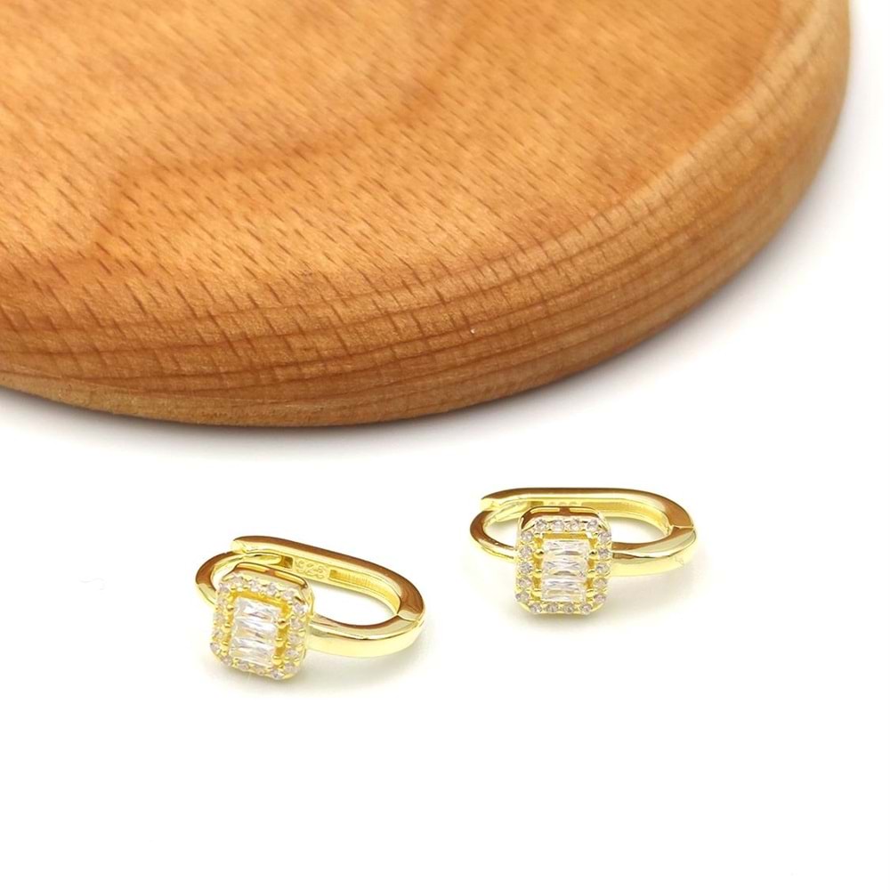 PIRLANTA MONTÜR BAGET U GÜMÜŞ KÜPE - ALTIN SARI