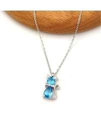 MAVİ TAŞLI KEDİ GÜMÜŞ KOLYE