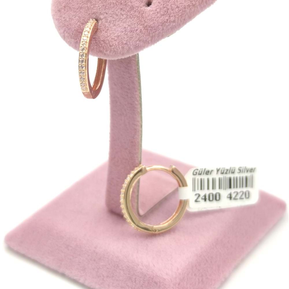 14 MM TAŞLI HALKA GÜMÜŞ KÜPE - ROSE BAKIR