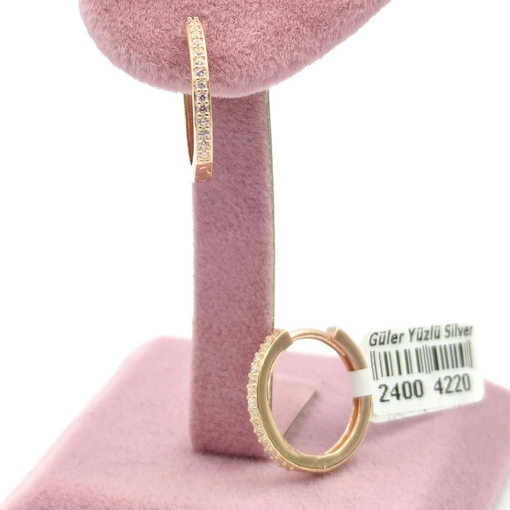 14 MM TAŞLI HALKA GÜMÜŞ KÜPE - ROSE BAKIR