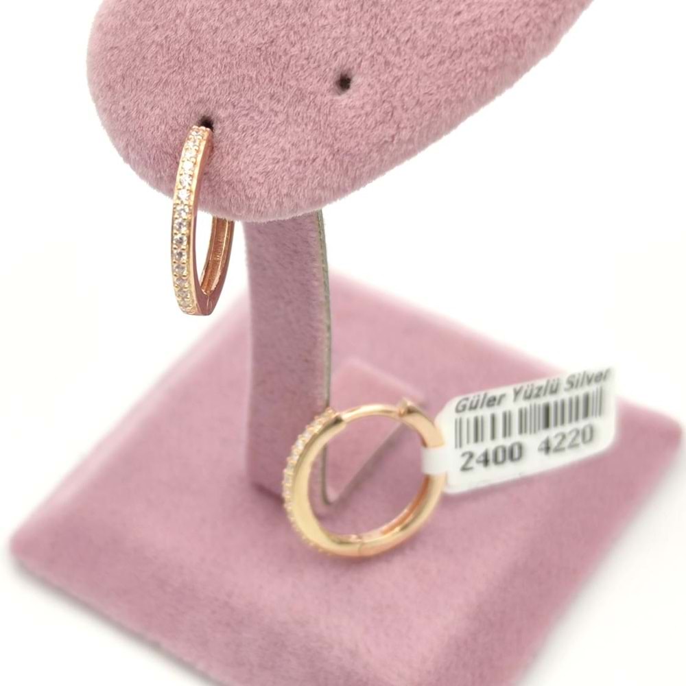 14 MM TAŞLI HALKA GÜMÜŞ KÜPE - ROSE BAKIR