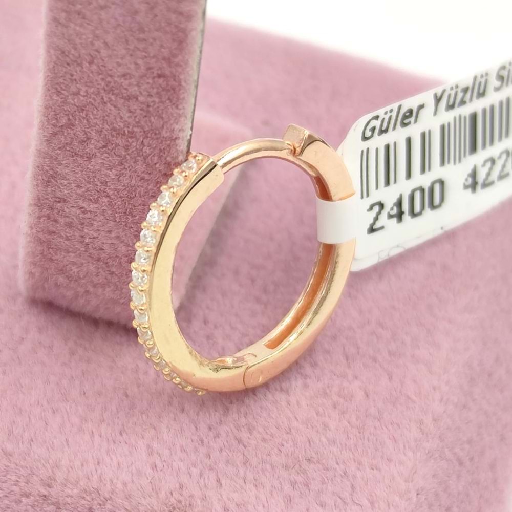 14 MM TAŞLI HALKA GÜMÜŞ KÜPE - ROSE BAKIR