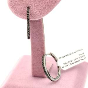 16 MM SİYAH TAŞLI HALKA GÜMÜŞ KÜPE - RODYUM BEYAZ