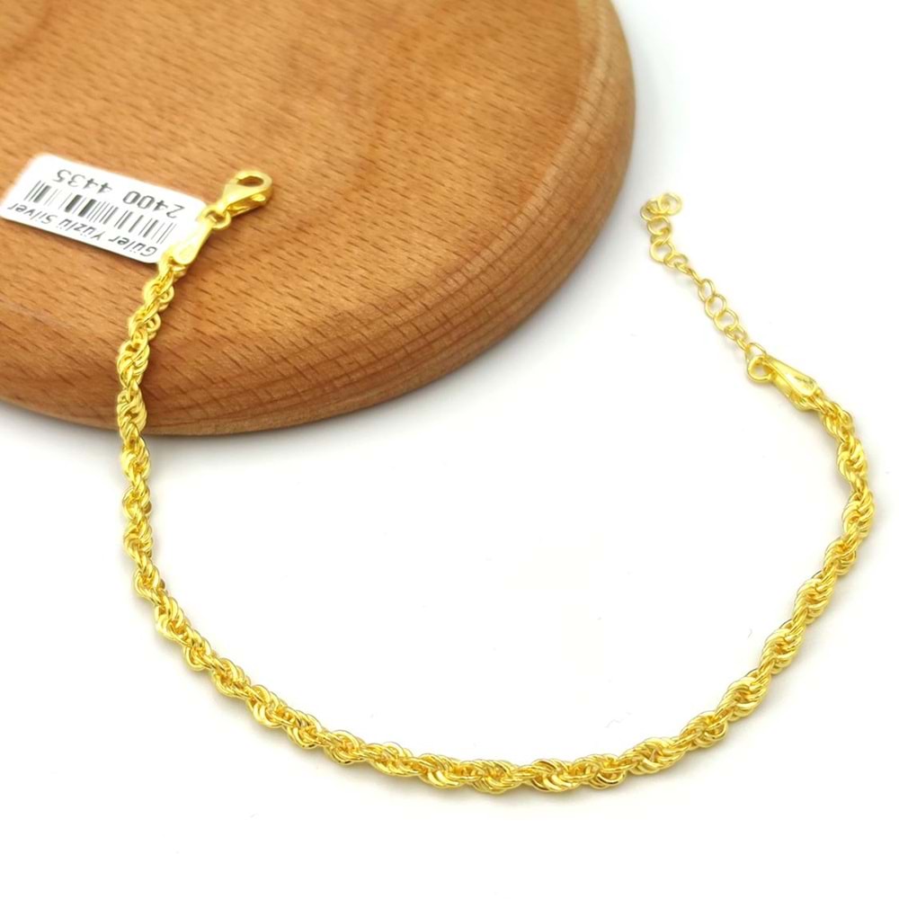 BURGU ZİNCİR GÜMÜŞ BİLEKLİK - ALTIN SARI