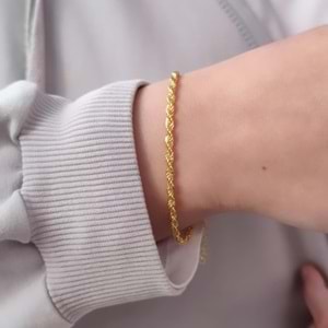 BURGU ZİNCİR GÜMÜŞ BİLEKLİK - ALTIN SARI