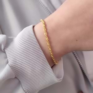 BURGU ZİNCİR GÜMÜŞ BİLEKLİK - ALTIN SARI