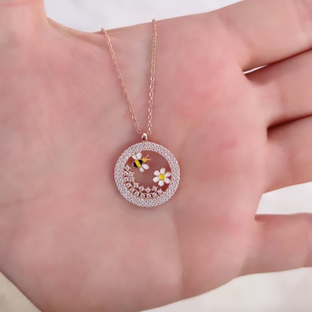 PAPATYA ARI YUVARLAK GÜMÜŞ KOLYE - ROSE BAKIR