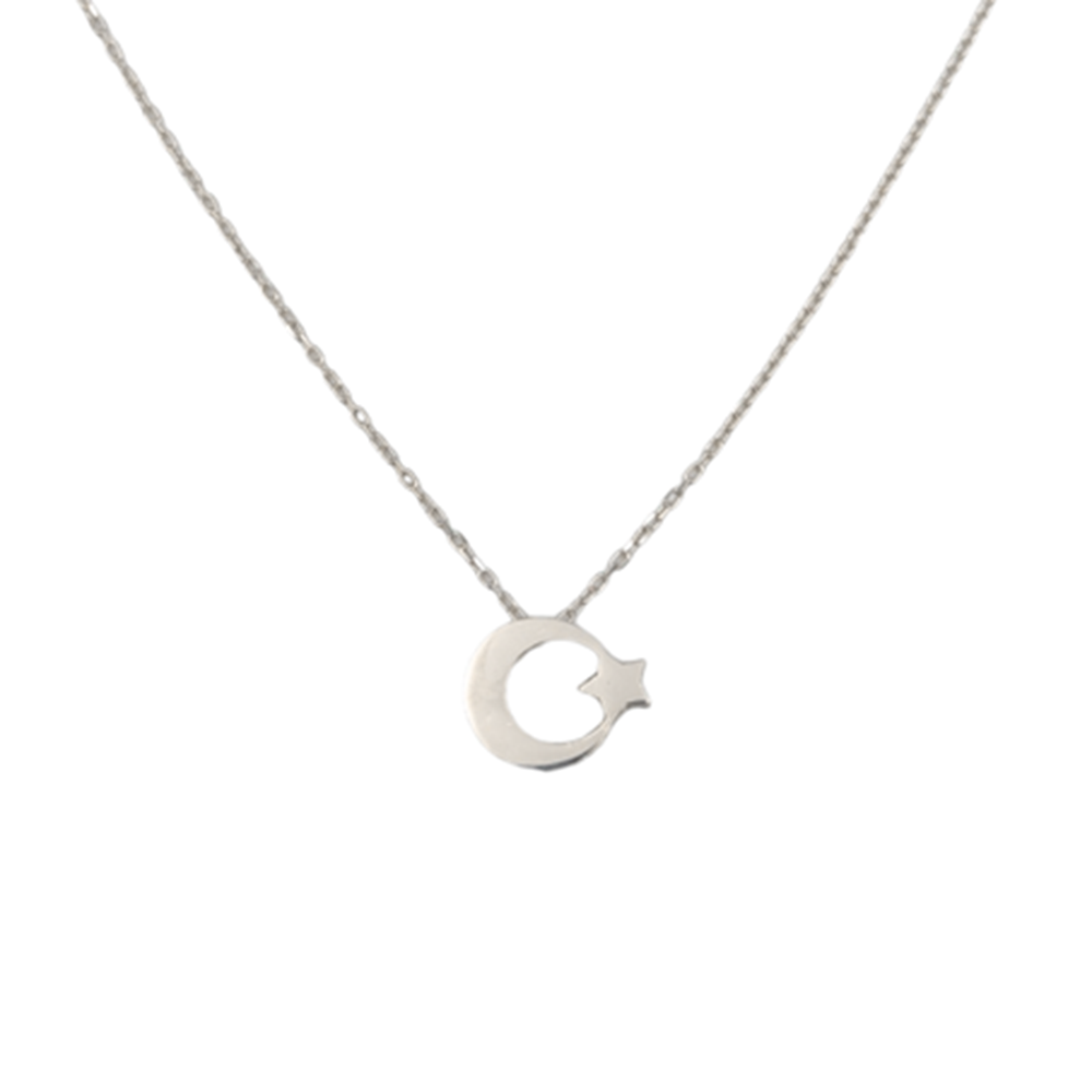 TAŞSIZ AY YILDIZ GÜMÜŞ KOLYE - RODYUM BEYAZ
