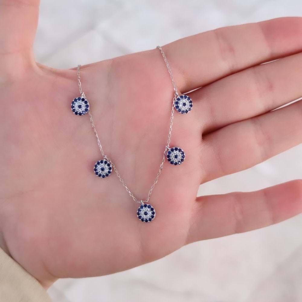 SOSYETE GÖZÜ NAZAR ŞANS GÜMÜŞ KOLYE - RODYUM BEYAZ