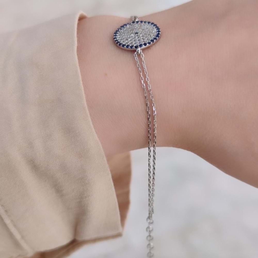 SOSYETE GÖZÜ NAZAR GÜMÜŞ BİLEKLİK - RODYUM BEYAZ