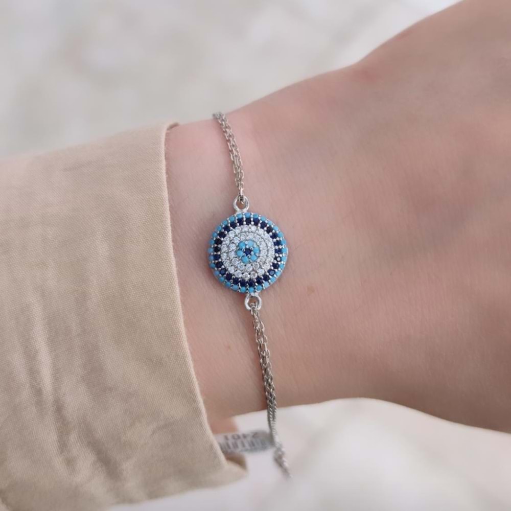 SOSYETE GÖZÜ NAZAR GÜMÜŞ BİLEKLİK - RODYUM BEYAZ