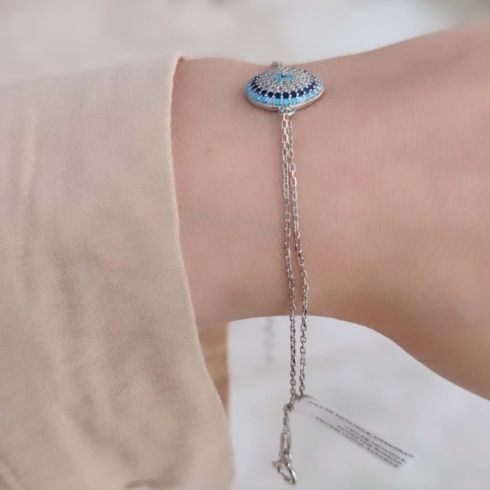 SOSYETE GÖZÜ NAZAR GÜMÜŞ BİLEKLİK - RODYUM BEYAZ