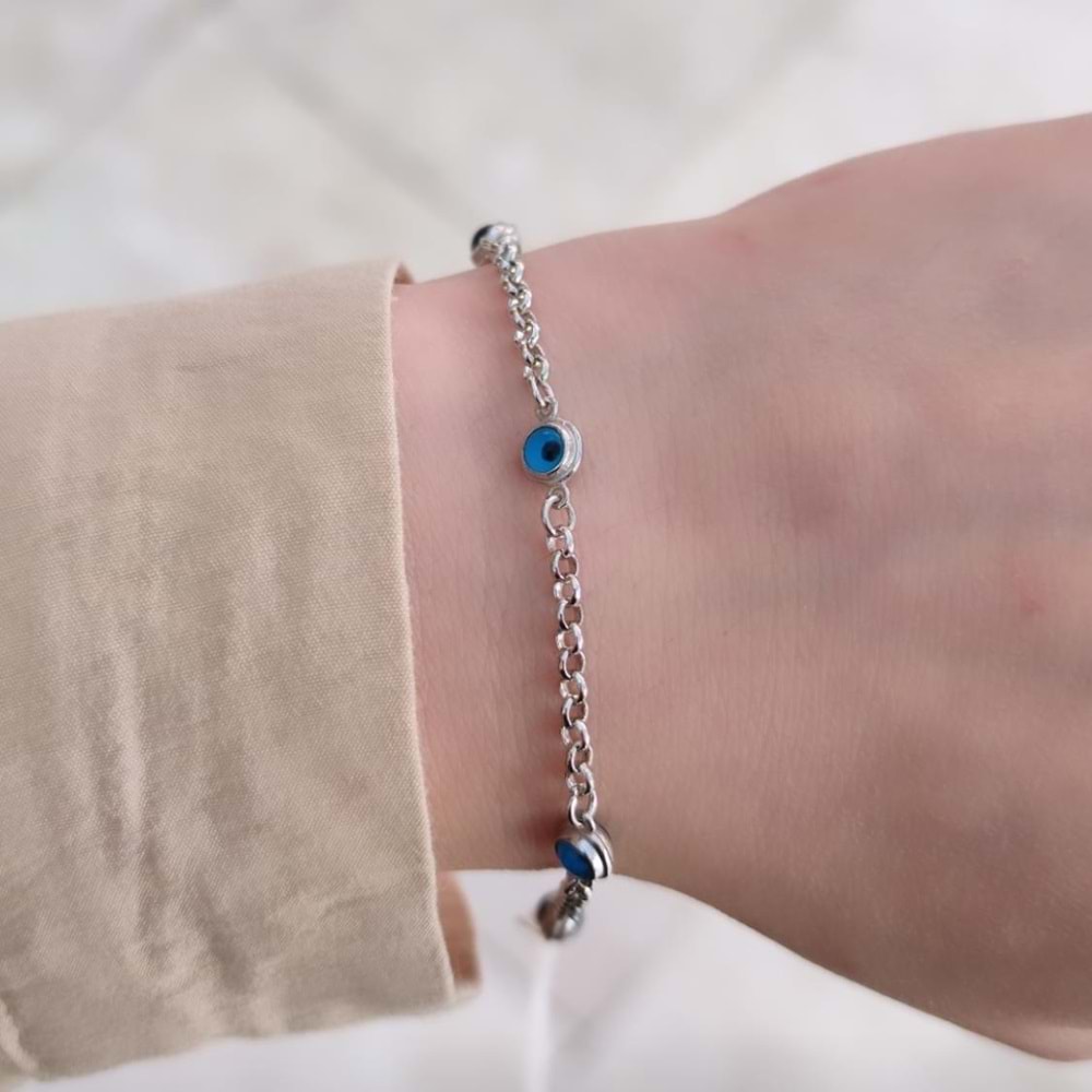 CAM GÖZ NAZAR DOÇ GÜMÜŞ BİLEKLİK - RODYUM BEYAZ