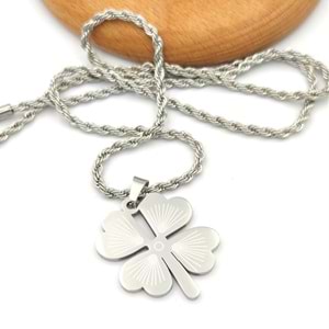 3 MM BURGU ZİNCİR ÇELİK YONCA KOLYE 65 CM - BEYAZ